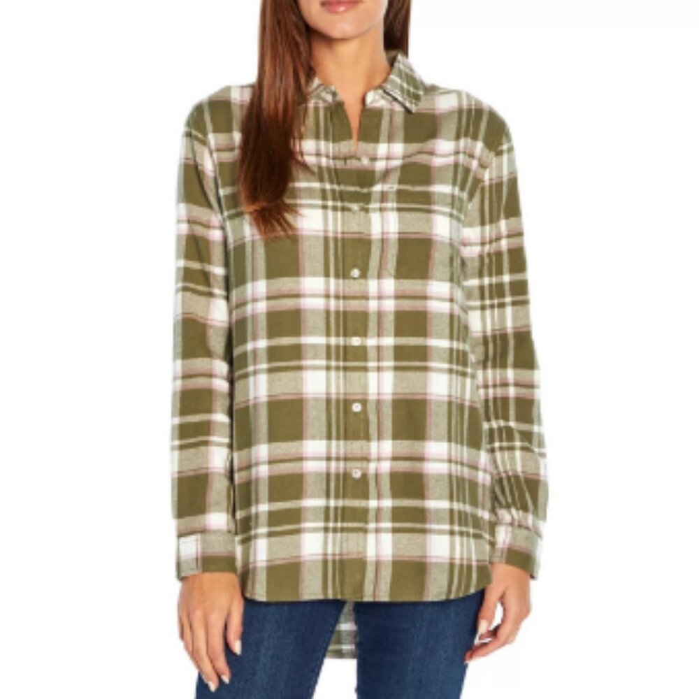 Gap Flannel Boyfriend Relaxed Fit Shirt Womens XS Green Pink Plaid